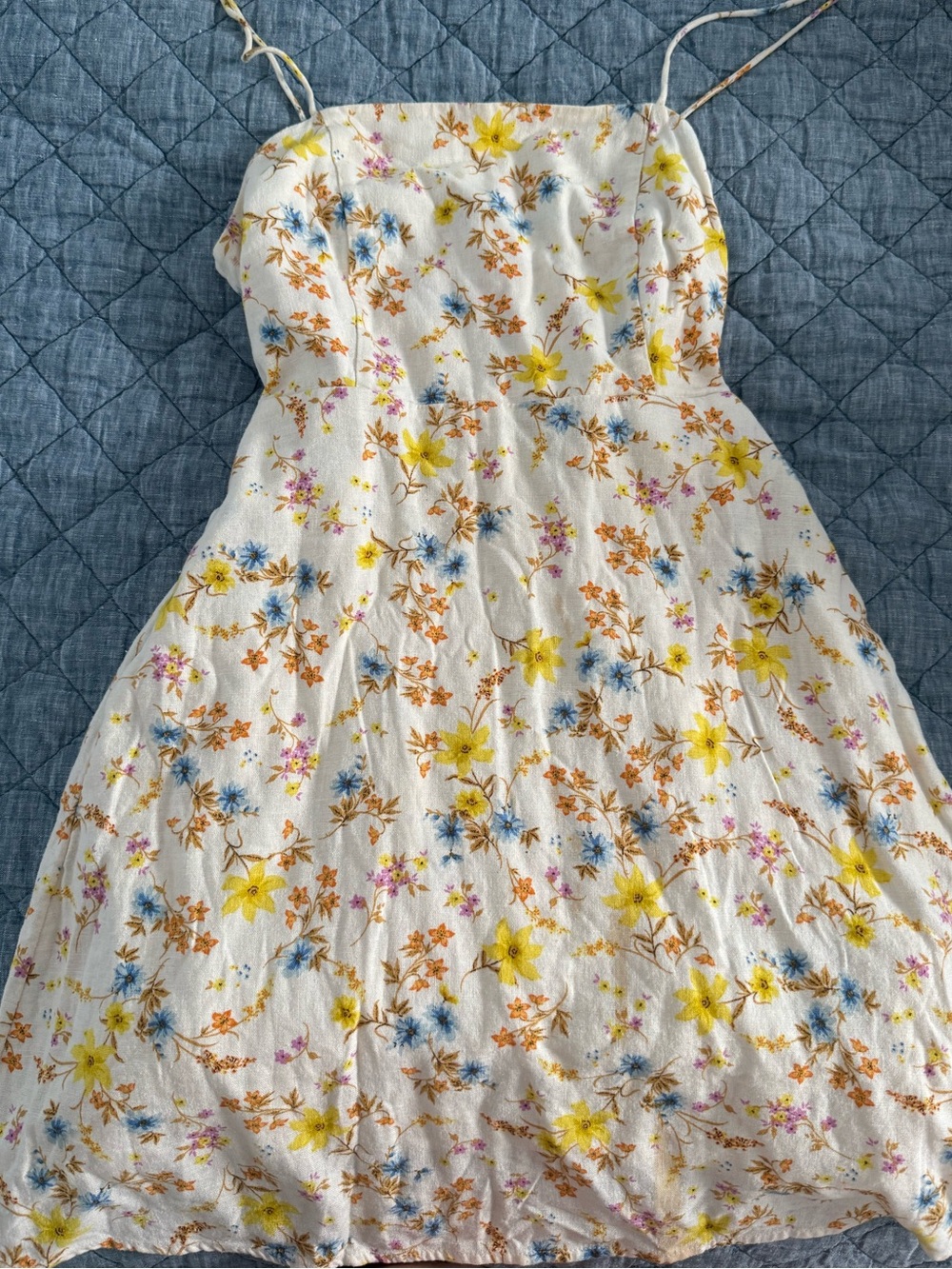 Old Navy White Floral Mini Dress with Yellow, Blue, and Orange Flowers